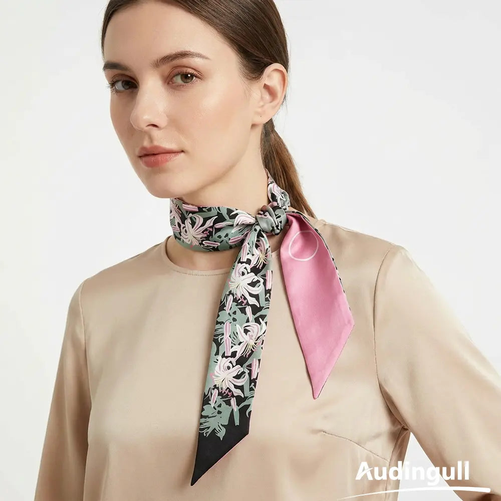 Audingull 100% Mulberry Silk Skinny Scarf
