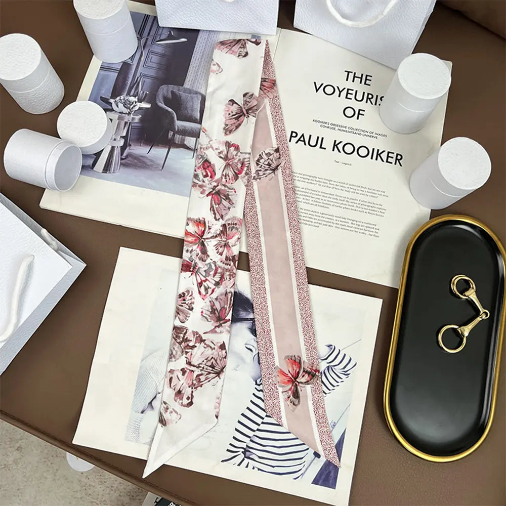 Audingull 100% Silk Skinny Long Scarf