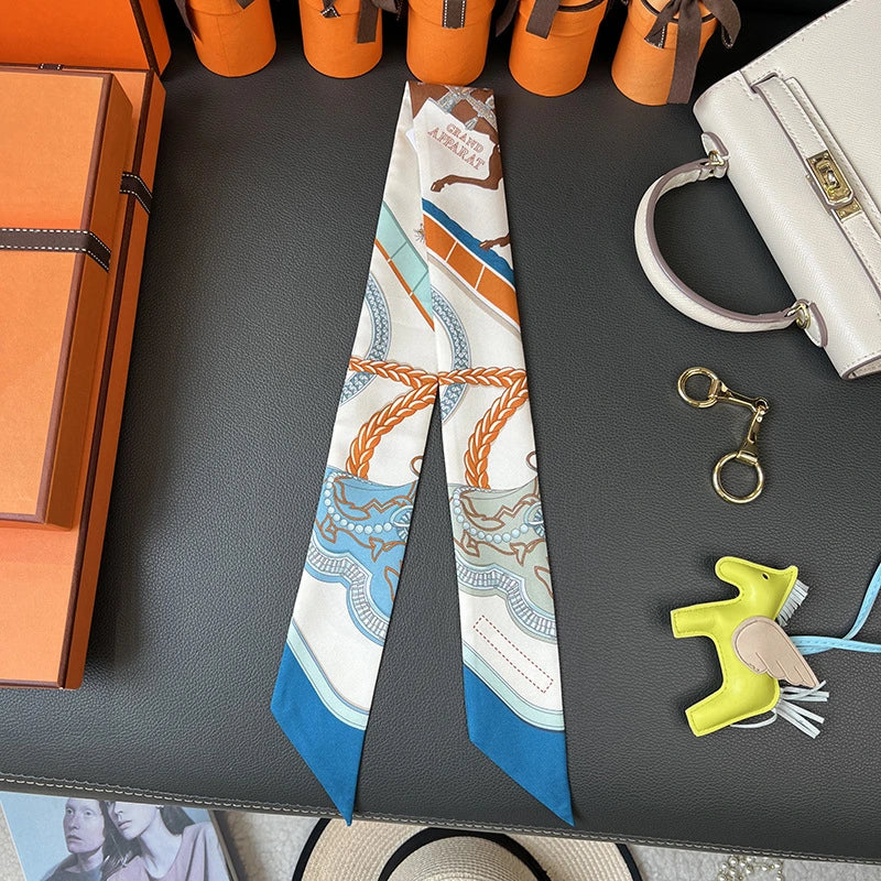 Audingull Smooth Hair Ribbon 100% Silk Skinny Scarf