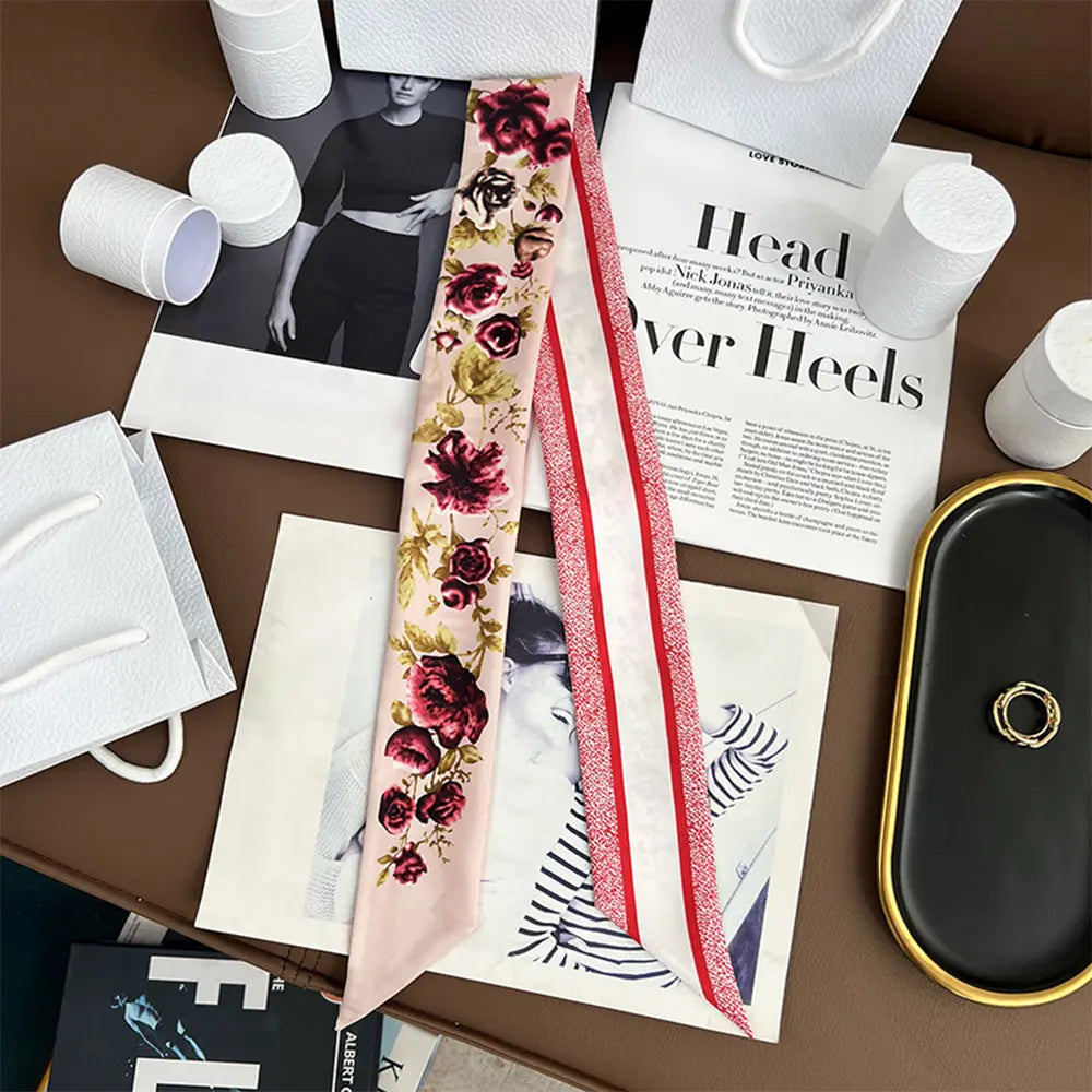 Audingull 100% Silk Skinny Long Scarf