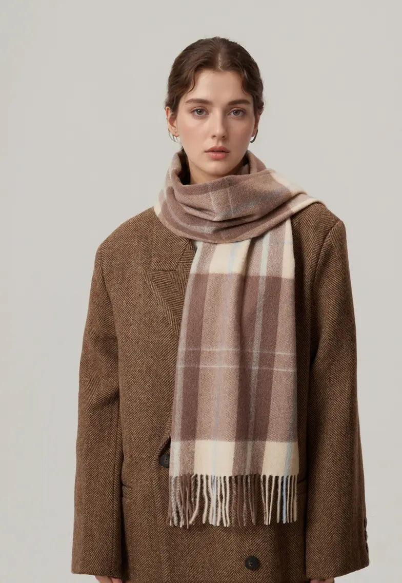 Audingull 100% Pure Wool Plaid Scarf