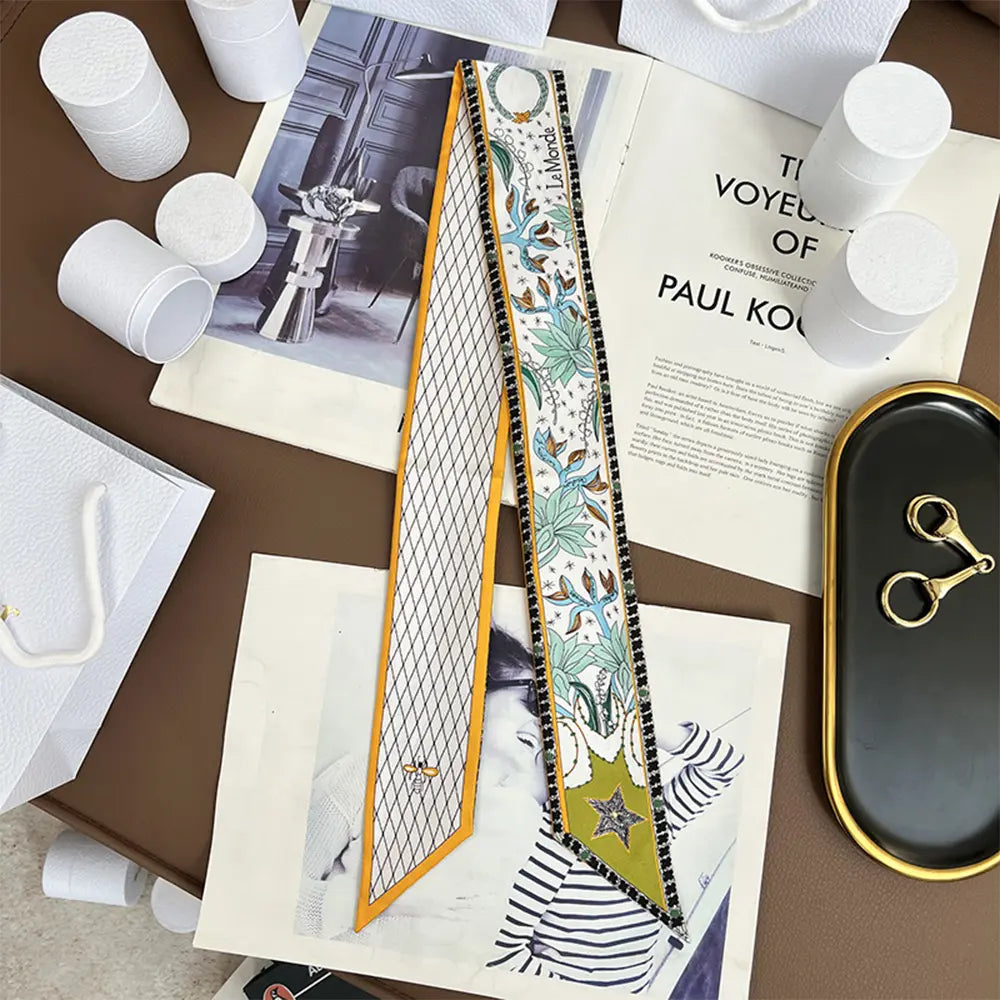 Audingull 100% Silk Skinny Long Scarf