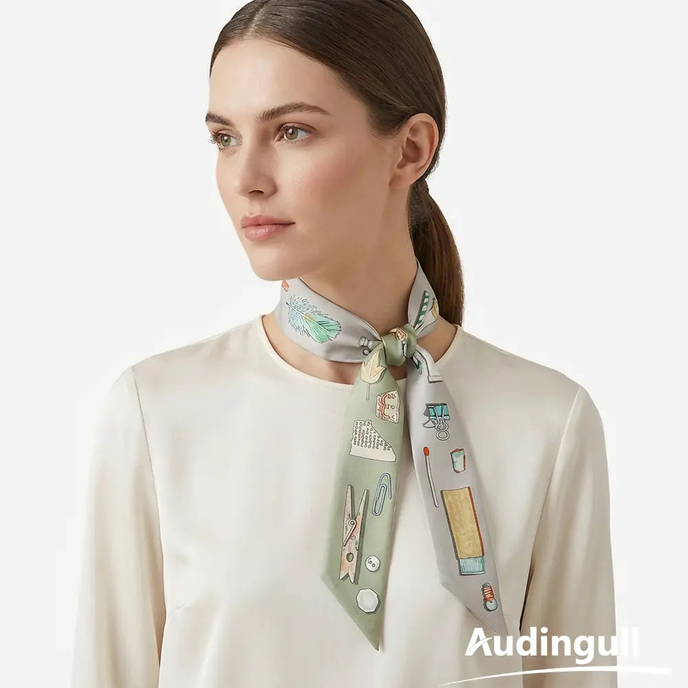 Audingull Women's Fashion Hair Scarf 100% Silk Skinny Scarf