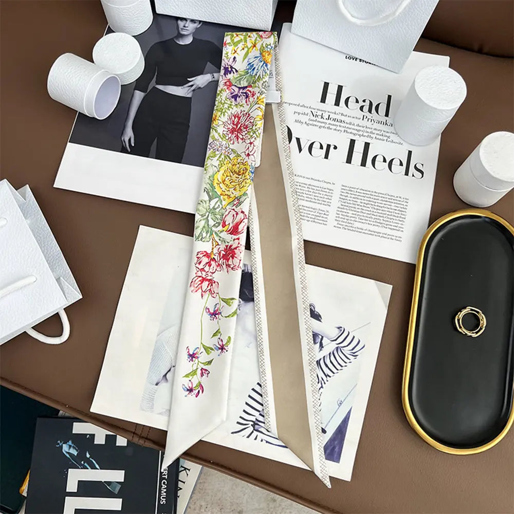 Audingull 100% Silk Skinny Long Scarf