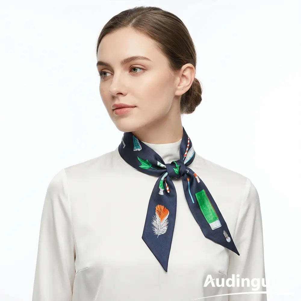 Audingull Women's Fashion Hair Scarf 100% Silk Skinny Scarf