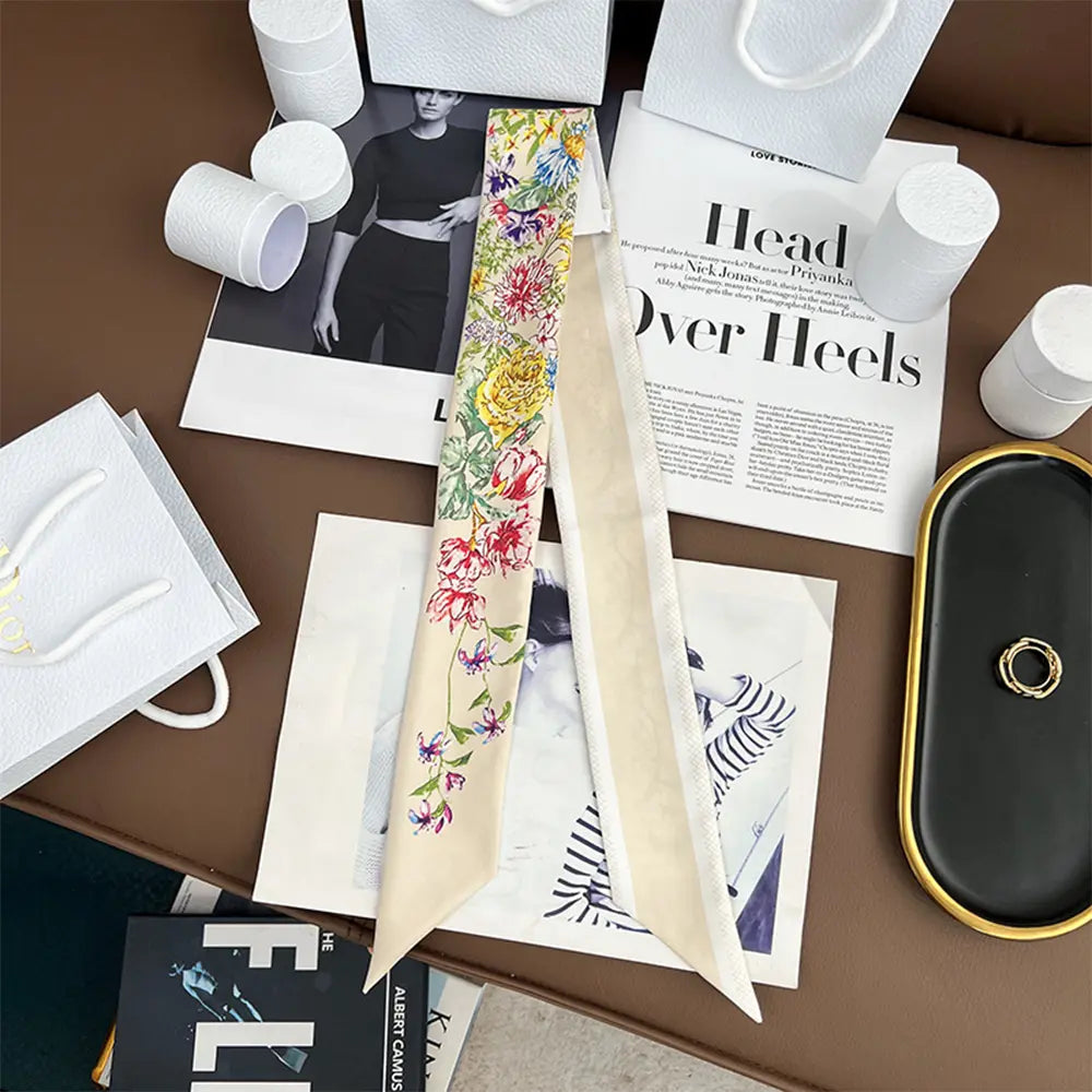 Audingull 100% Silk Skinny Long Scarf