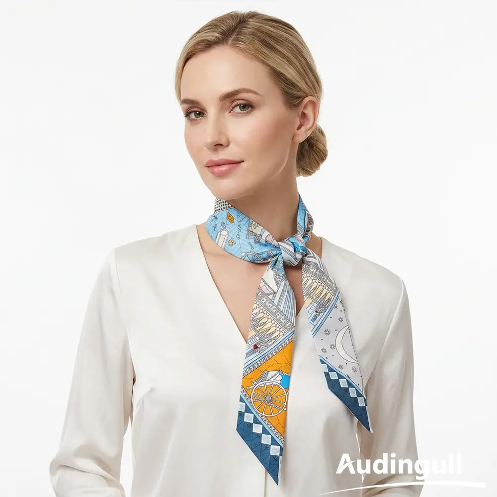 Audingull Women's Fashion Hair Scarf 100% Silk Skinny Scarf
