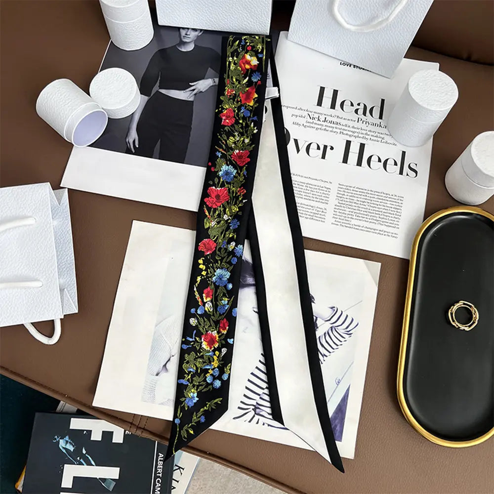 Audingull 100% Silk Skinny Long Scarf