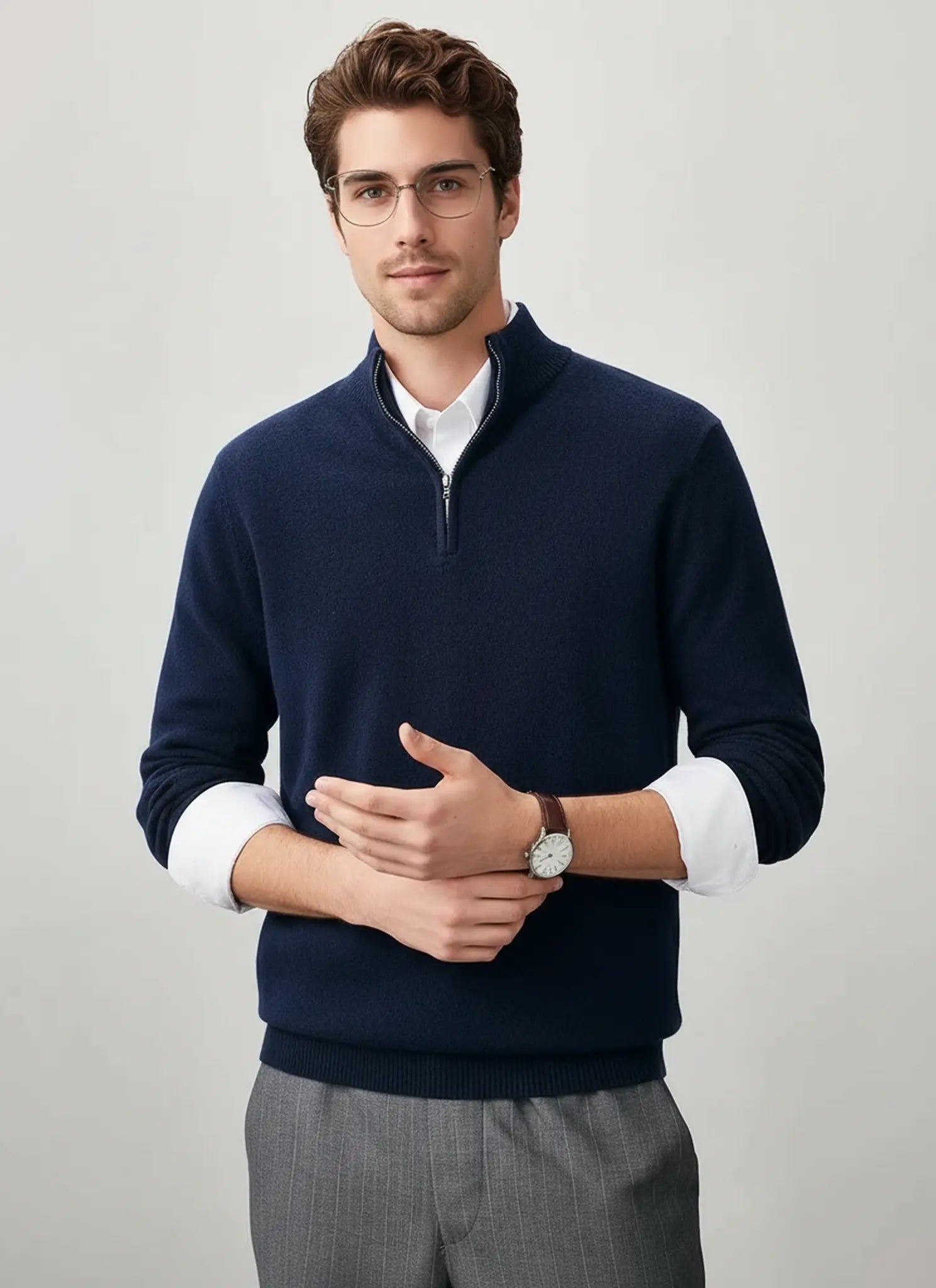 Audingull Men’s Premium 100% Cashmere Half-Zip Mock Neck Sweater