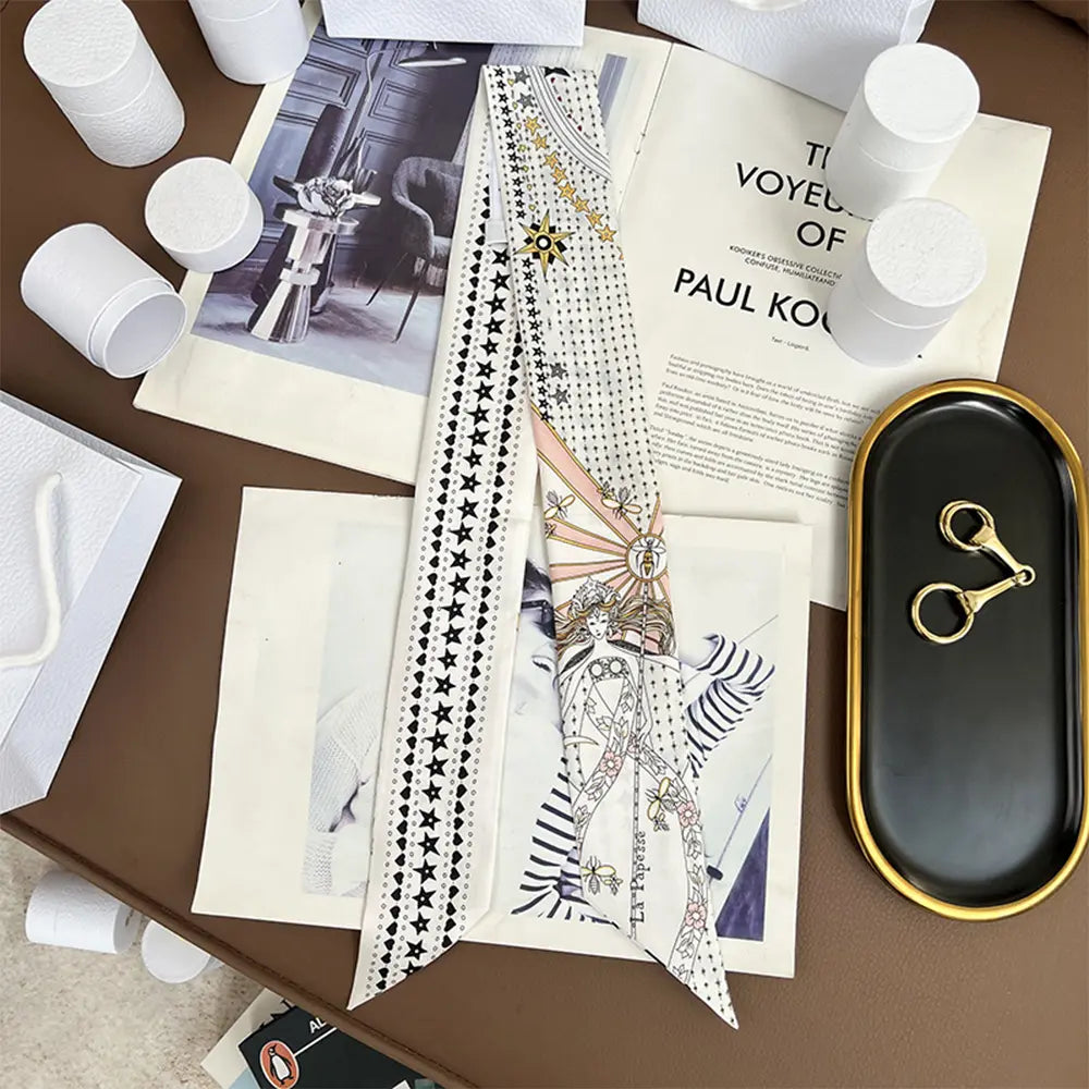 Audingull 100% Silk Skinny Long Scarf