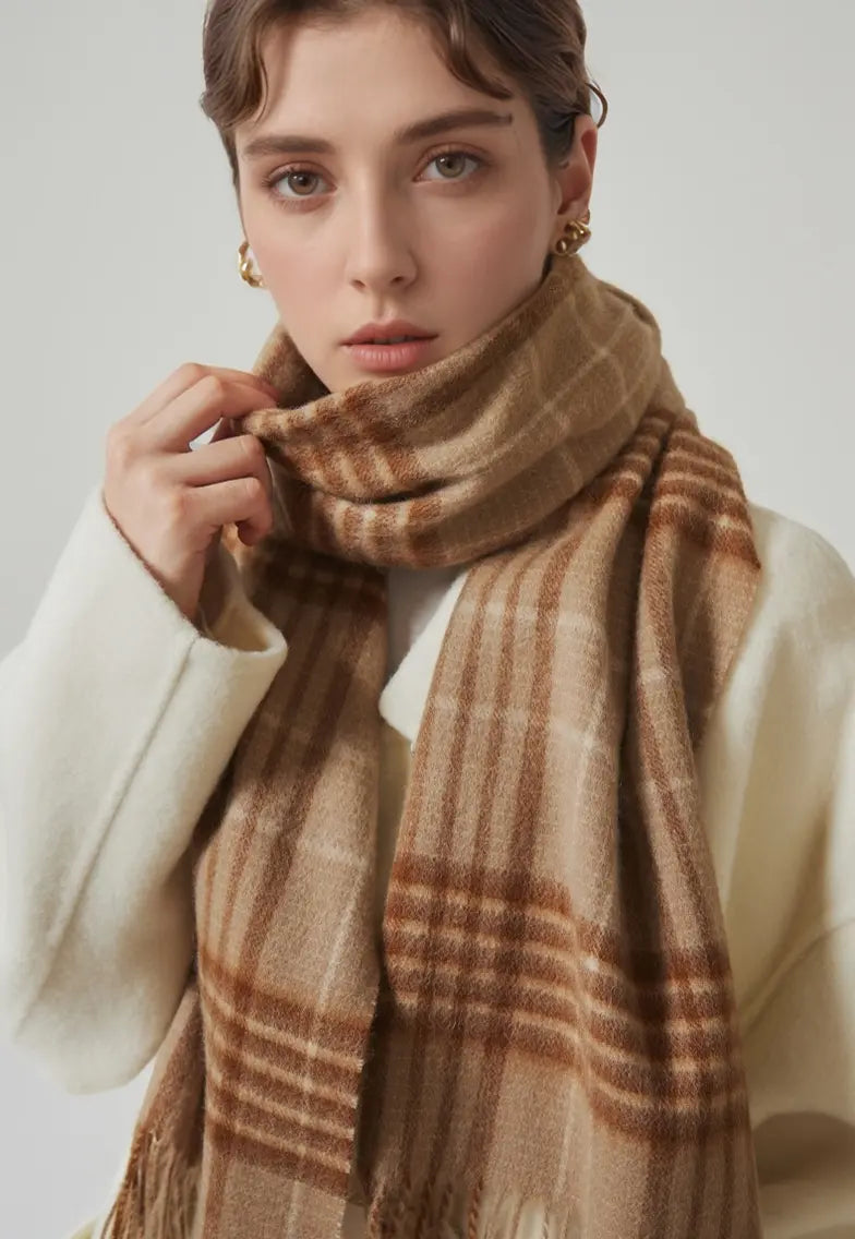 Audingull 100% Pure Wool Plaid Scarf