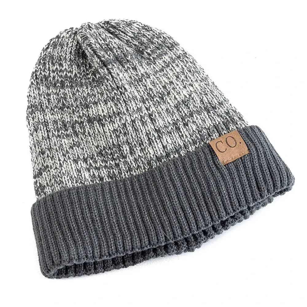 Two-Tone Ribbed Knit Beanie with Fleece Lining
