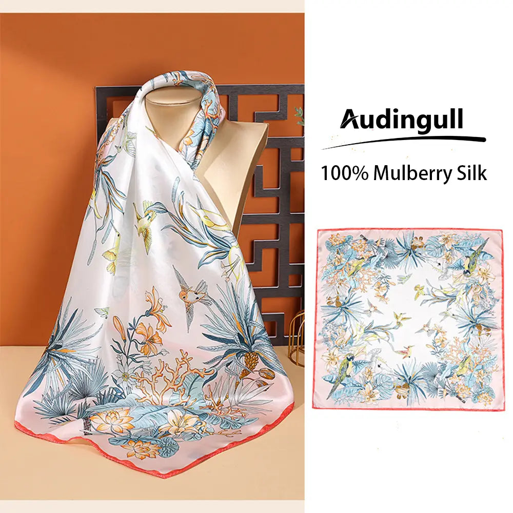 Audingull 100% Mulberry Silk Square Scarf