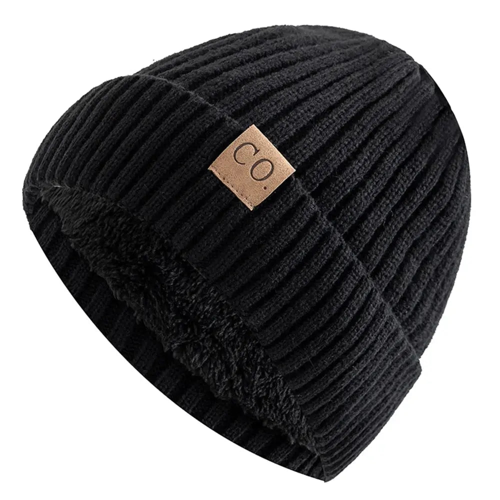 Two-Tone Ribbed Knit Beanie with Fleece Lining
