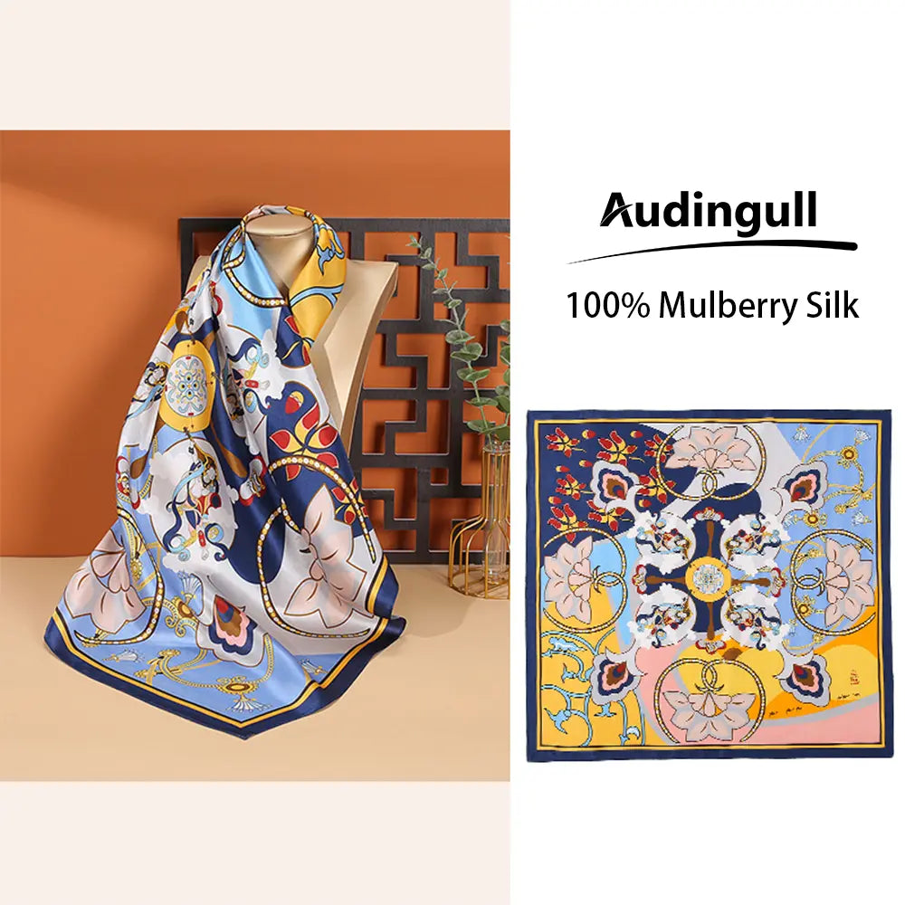 Audingull Classic Women's 100% Silk Scarf for Hair or Neck