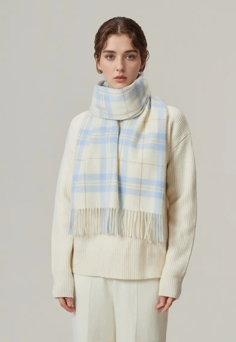 Audingull 100% Pure Wool Plaid Scarf